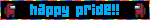 two among us crewmates on either side, facing the text 'happy pride'. everything is cycling through the RGB color range